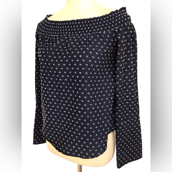 Derek Lam 10 Blue Clip Dot Off The Shoulder Top Size 4 NEW - Picture 6 of 9